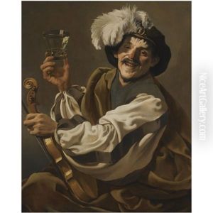 A Jovial Violinist Holding A Glass Of Wine by Hendrick Ter Brugghen