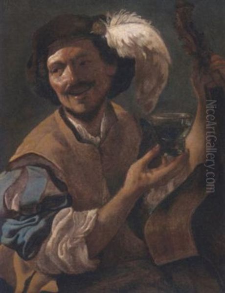 A Laughing Bravo With A Bass Viol And A Roemer - view 1