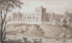 Gezicht Op Een Engels Kasteel Met Rustend Paar Onder De Boom En Koeien In De Weide by Thomas Allom