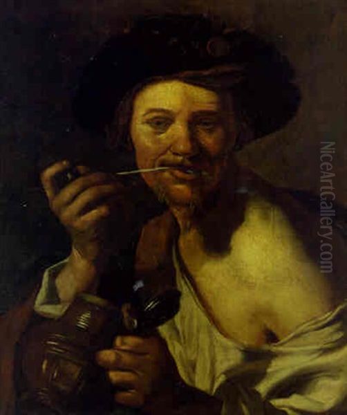 A Bravo Smoking A Pipe - view 1