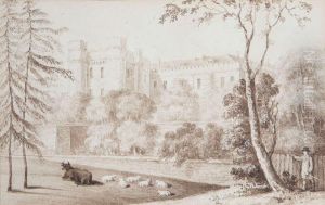 Gezicht Op Een Engels Kasteel Met Wandelaar by Thomas Allom
