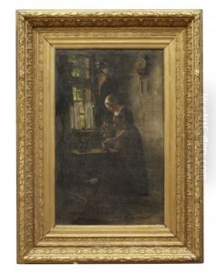 Interior Med Ung Kvinna Med Blomma by Jacobus Franciscus Brugman