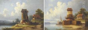 Uferlandschaften Mit Muhlen (pair) by Coelestin Bruegner