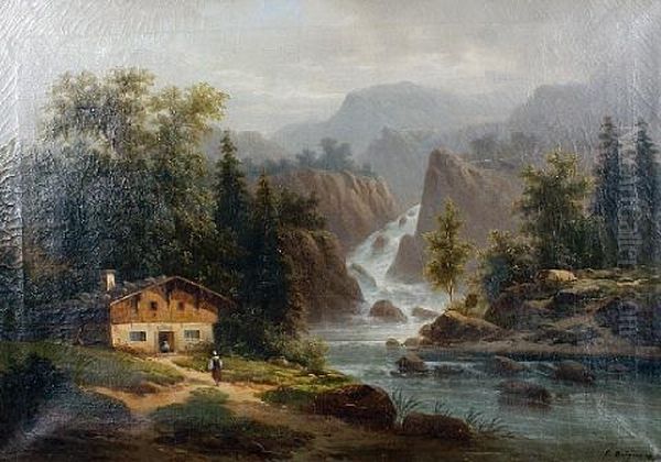 View Of An Alpine Chalet, A Waterfall Beyond - view 1