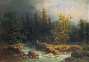 Alpenlandschaft Mit Wildbach Bei Heraufziehendem Wetter