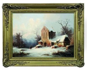 Winterlandschaft Mit Einem Kirchlein Am Rande Eines Waldes by Coelestin Bruegner