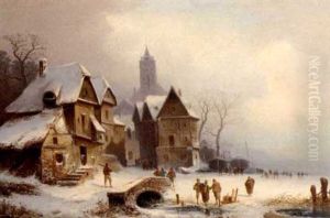 Skaters By A German Hamlet by Coelestin Bruegner
