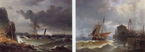 Dampfsegelschiff In Seenot An Felsiger Kuste