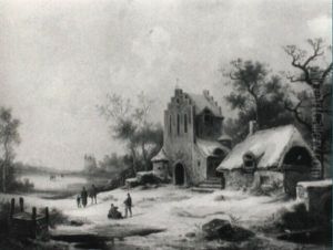 Winterlandschaft Mit Einem Kirchlein Am Seeufer Winterlandschaft Mit Einem Kirchlein Am Seeufer