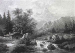 Sommerliche Alpenlandschaft Mit Alm by Coelestin Bruegner