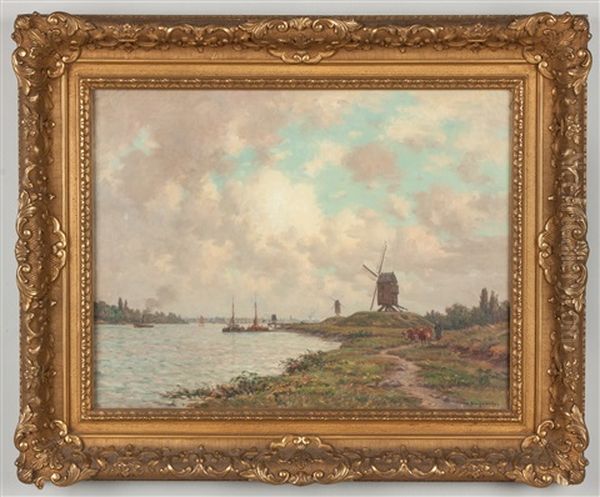 Canal Scene With Windmill - view 1