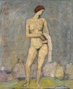 Stehender Frauenakt Mit Tuch (standing Nude With Shawl) by Hans Bruhlmann