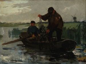 Fishermen In A Boat by Cornelis De Bruin