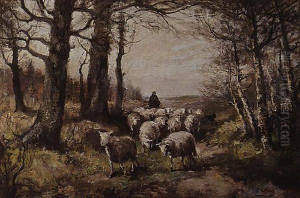 A Shepherd With His Flock, Near Heeswijk - view 1