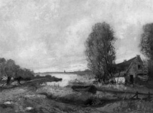 Cottage Beside A Lake In A Summer Landscape by Cornelis De Bruin