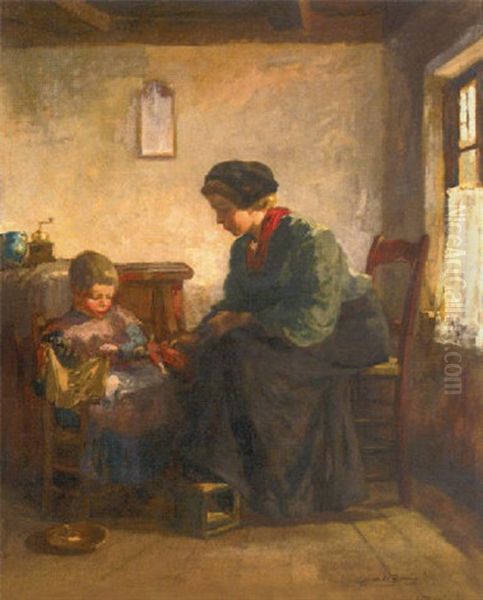 Interieur Mit Junger Frau Und Kind - view 1