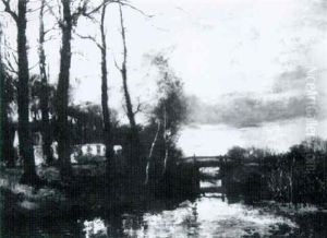 Landschaft Mit See Und Brucke Landschaft Mit See Und Brucke
