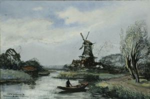 Polder Landscape With Windmill by Franciscus de Bruin