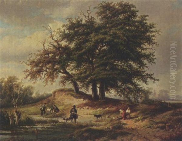 Hunstmen In A Wooded Landscape - view 1