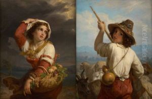 Berger Sur Fond De Paysage Et Cueilleuse De Raisins Avant L"orage (2 Works)
