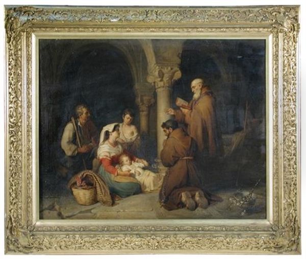 A Neapolitan Peasant Family Being Blessed By Two Franciscan Monks - view 1
