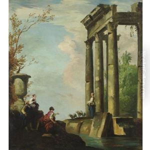 Capriccio With Three Figures by Constantino Brumidi