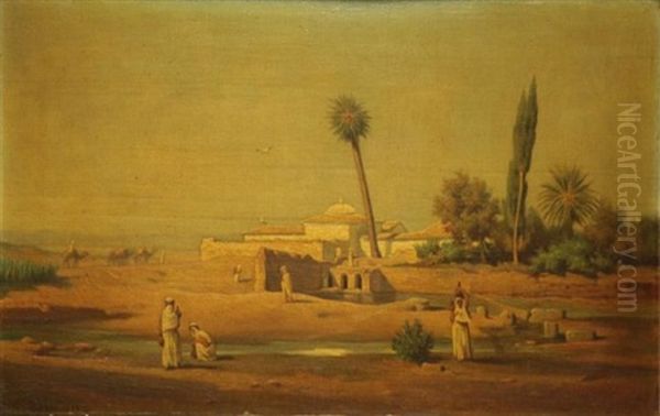 Orientalist Landscape With Figures, Camels And Mosque - view 1