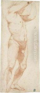 Studie Eines Stehenden Jungen Mannes Mit Erhobenen Armen by Alessandro Allori