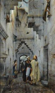 Conversation Dans La Kasbah, Constantine by Charles Guillaume Brun