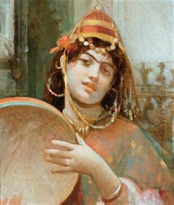 Orientalin Mit Tamburin by Charles Guillaume Brun