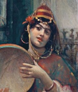 Jeune Orientale Au Tambourin by Charles Guillaume Brun
