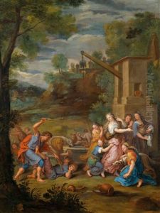 Moses Chasing The Shepherds Away From The Well And Watering The Sheep Of Jethro"s Daughters by Charles Le Brun