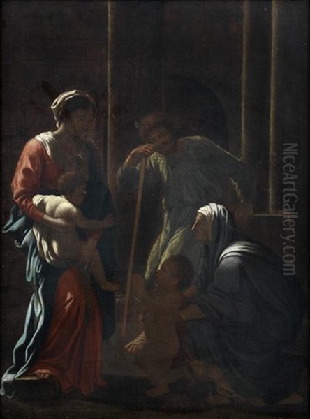 The Infant St. John Presented To The Holy Family, In Classical Interior - view 1