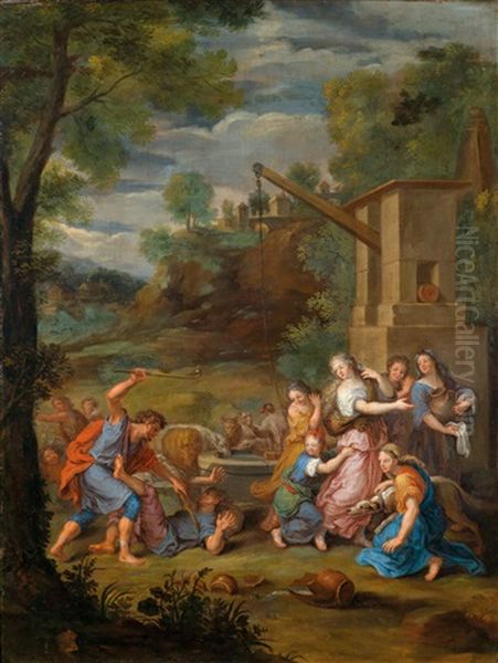 Moses Vertreibt Die Hirten Vom Brunnen Und Trankt Die Schafe Der Tochter Jethros (ii Mos. 2, 17) - view 1