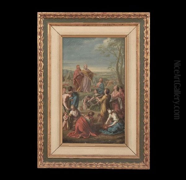 Moses With Hebrews Gathering Manna In The Desert - view 1