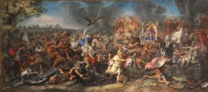 The Battle Of Arbela (gaugamela) And Alexander And Porus, At The Battle Of Hydaspes (pair) by Charles Le Brun