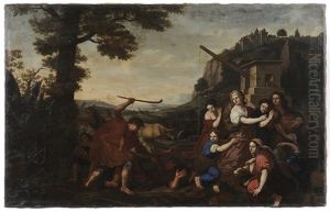 Moses Defending The Daughters Of Jethro At The Well by Charles Le Brun
