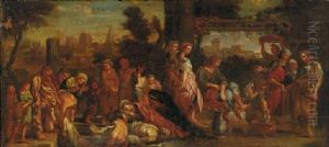 The Death Of Ananias And Sapphira With The Washing Of Peter's Feet (?) by Charles Le Brun