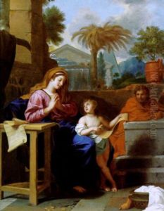 Die Heilige Familie In Agypten Mit Dem Jesusknaben, Der Die Buchstaben Des Hebraischen Alphabets Erklart