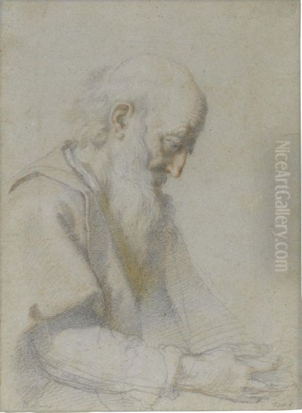 Old Man In Profile Looking Down To The Right - view 1