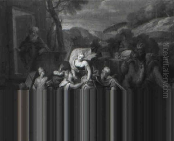 Isaac Meeting Rebecca, With Abraham And Eliezer Nearby - view 1