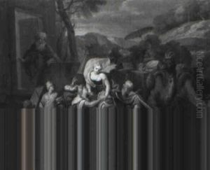 Isaac Meeting Rebecca, With Abraham And Eliezer Nearby by Charles Le Brun