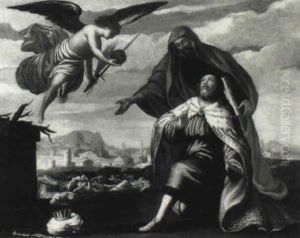 David And Araunah Making Offerings At The Altar by Charles Le Brun