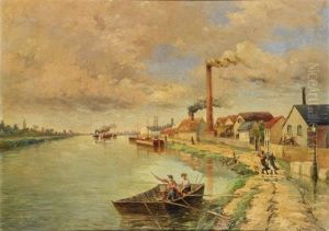 Bords De L'oise Et Vue Des Fabriques A Creil by Edouard Brun