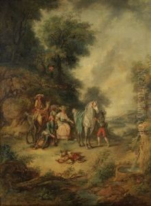 La Halte Des Chasseurs Devant Une Fontaine by Louis-Auguste Brun