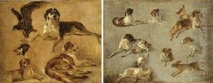 Study Of Four Dogs And An Eagle by Louis-Auguste Brun
