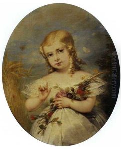 Portrait De Petite Fille Au Bouquet De Fleurs by Aimee Brune