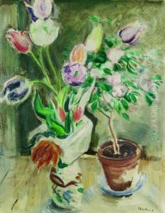 Blumenstillleben (+ Landschaftsstudie, Verso) by Heinrich Brune
