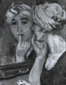 Brustbild Einer Sich Im Spiegel Die Lippen Schminckenden Jungen Frau Mit Turban by Heinrich Brune