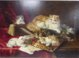 Chats A La Palette Du Peintre. by Alfred Arthur Brunel de Neuville